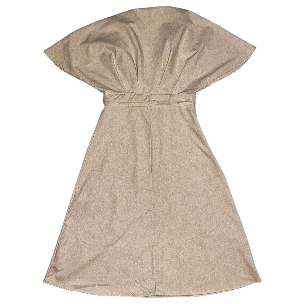 Cider Linen Blend V-Neck Solid Ruffle Ruched Midi Dress Women's 10 - Picture 7 of 10